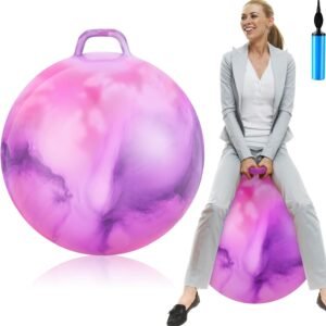 Lewtemi Hopper Ball for Adults, 29 Inch Bouncing Ball Hippity Ball with Handle Rubber Hop Ball, Jumping Hopping Ball Exercise Ball with Air Pump for Outdoors Sports Games Exercise (Pink Purple Cloud)