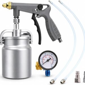 Air Undercoating Spray Gun, 6000ml Suction Feed Cup with Gauge,2 Extension Wands 360°Straight Spray Hoses for Rust Prevention Truck Bed Liner