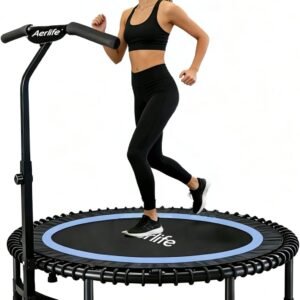 【2026 Upgraded】 Aerlife 48"/40" Foldable Mini Trampoline Rebounder, Fitness Trampolines with T Shape Adjustable Foam Handle, Stable & Quiet Exercise Rebounder for Adults Kids Indoor Outdoor Workout