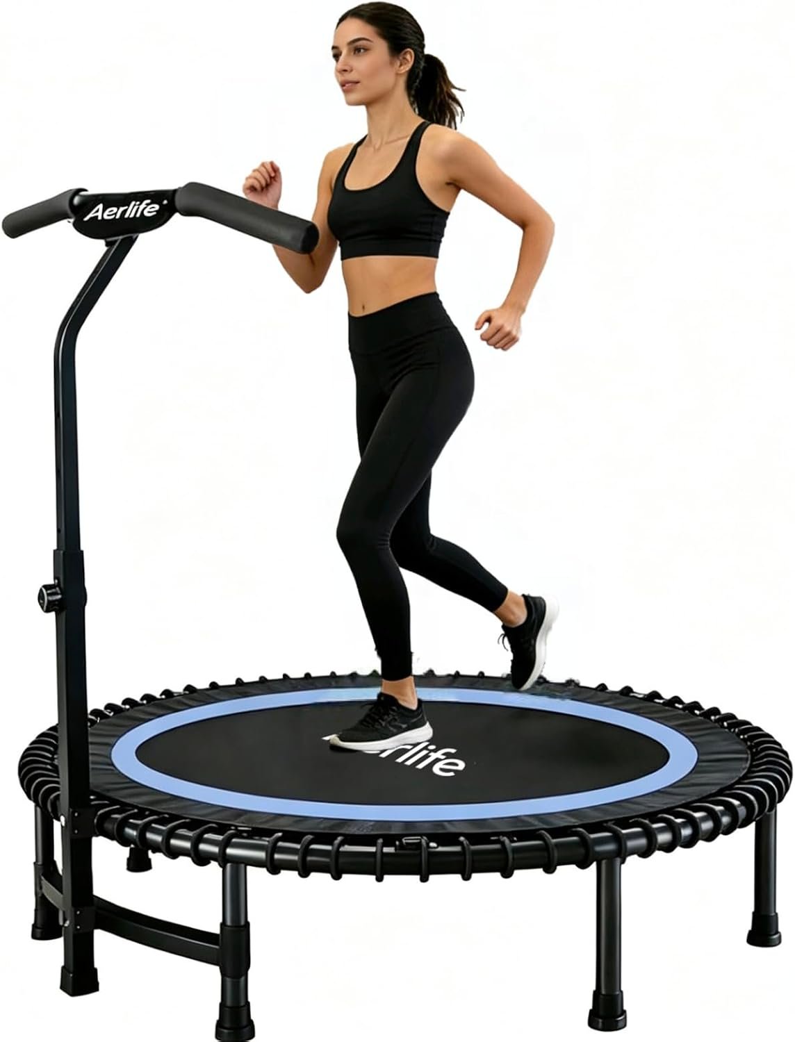 【2026 Upgraded】 Aerlife 48"/40" Foldable Mini Trampoline Rebounder, Fitness Trampolines with T Shape Adjustable Foam Handle, Stable & Quiet Exercise Rebounder for Adults Kids Indoor Outdoor Workout