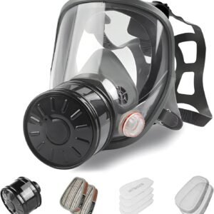 Full Face Gas Mask, Gas Masks Survival Nuclear and Chemical with 40mm Activated Carbon Filter, Reusable Respirator Mask for Gases, Vapors, Dust, Chemicals