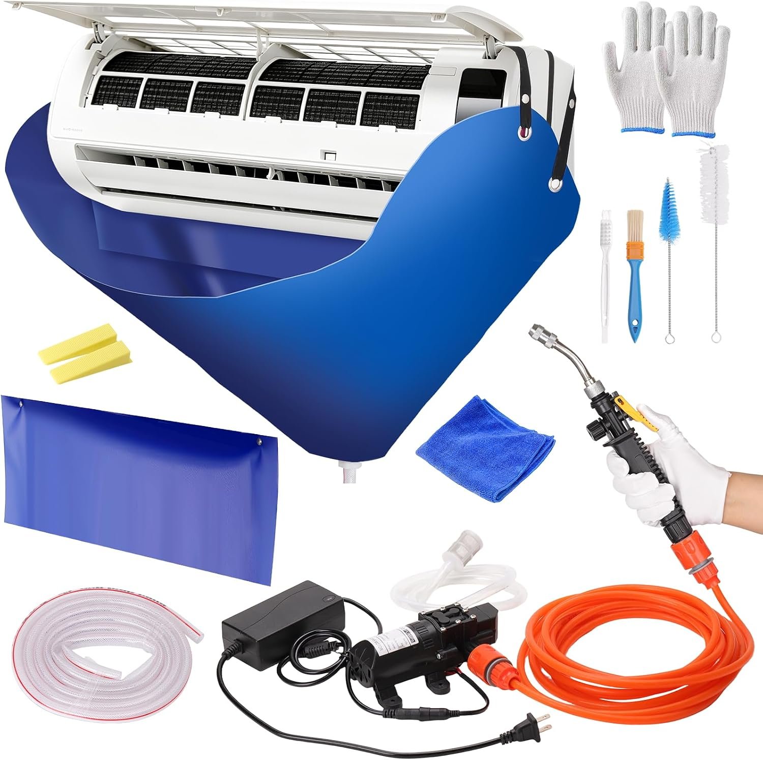 Large Ac Cleaning Bag with Wall Protection Cloth, 13Pcs Minisplit Cleaning Kit, Split Ac Cleaning Kit with Strong Washing Tool for Fast and Efficient Cleaning