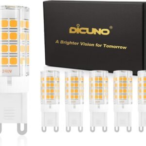 DiCUNO G9 LED Bulb, 4W 40W Halogen Equivalent, Warm White 3000K, Energy Saving Bi-Pin LED Light Bulbs for Chandelier, Non-dimmable, AC100-240V, Pack of 6