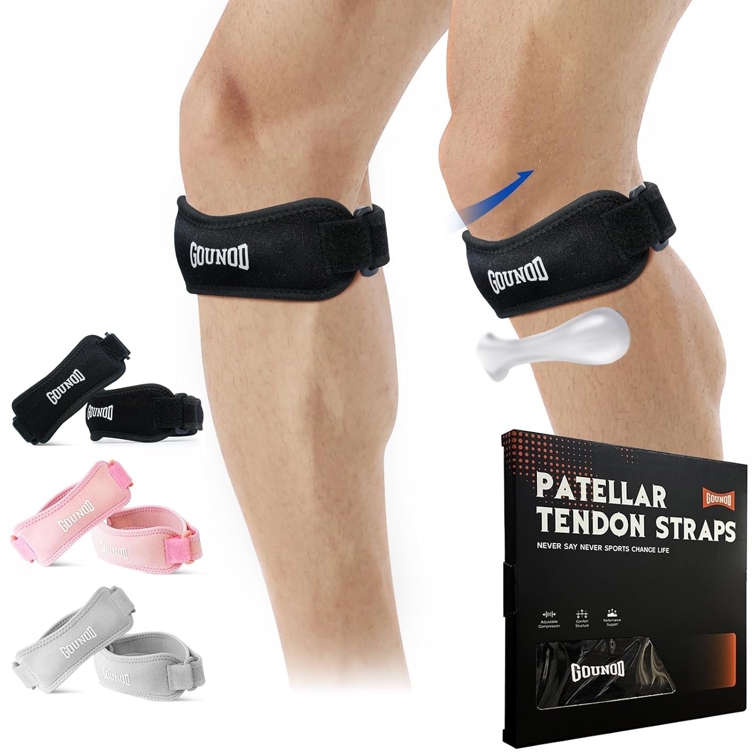 Patella Knee Brace for Women and Men, Patellar Band for Knee Pain Relief, Adjustable Patellar Tendon Support Strap for Meniscus Tear, Tendonitis, Basketball, Running, Workouts, etc(Black,2PCS)