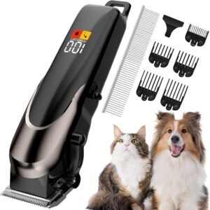 ACE2ACE Dog Clippers for Grooming, Cordless Pet Hair Clippers, Silver Professional Rechargeable dog grooming kit with Low Noise, Dog Razor Perfect for Thick/Heavy Coats
