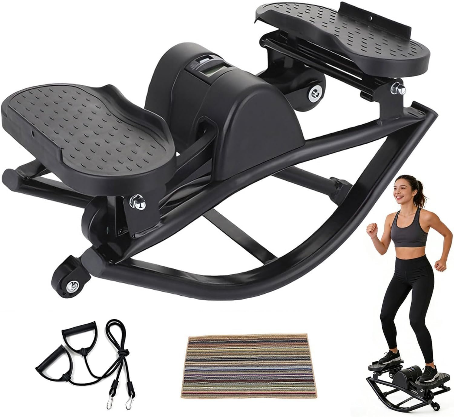 MINYII Under Rock Stepper with Digital Display, Rock Stepper Machine with Resistance Band &Anti-Slip Mat, Low-Impact Compact Side-to-Side Fitness Stepper for Exercise at Home Gym