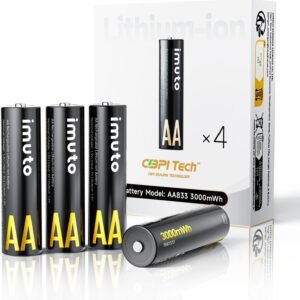 imuto AA Rechargeable Batteries 4 Pack 3000mWh 1.5V Lithium 1600 Cycles
