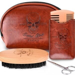 Beard Brush, Comb & Scissors Set for Men