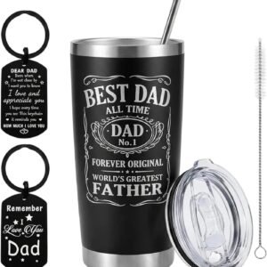Fathers Day Gift Set for Dad with Custom Tumbler Straw Accessories and Keychain