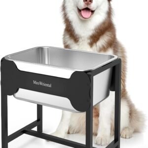 9.5L Elevated Dog Water Bowl for Large Breeds, 36cm Raised Stainless Steel Large Dog Water Bowl with Full Metal Stand for Relief Joint Pressure, Tip-Proof, Easy to Clean, Indoor & Outdoor Use