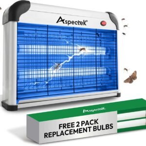 Aspectek 20W Electric Bug Zapper for Indoor Use. Effective Against Mosquitoes and Flies. 2 Extra Replacement Bulbs Included. Lightweight Design, 2800V Powerful Grid, Easy Cleaning, Washable Tray.