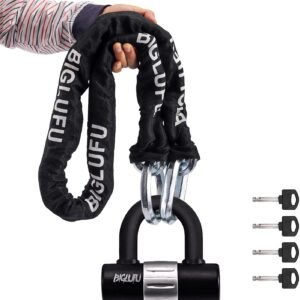 Motorcycle Lock Chain Locks Heavy Duty, 120cm/4ft Long, Cut Proof 12mm Thick Square Chains with 4Keys 16mm U Lock, Ideal for Motorcycles, Motorbike, Bike, Generator, Gates, Bicycle, Scooter