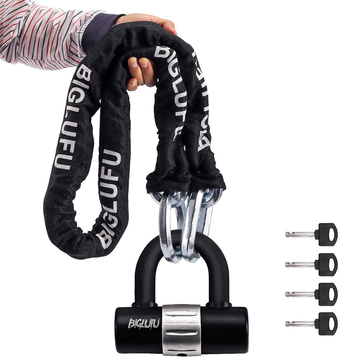 Motorcycle Lock Chain Locks Heavy Duty, 120cm/4ft Long, Cut Proof 12mm Thick Square Chains with 4Keys 16mm U Lock, Ideal for Motorcycles, Motorbike, Bike, Generator, Gates, Bicycle, Scooter