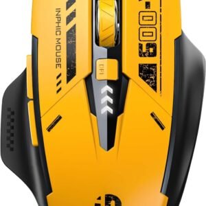 INPHIC Bluetooth Mouse, Rechargeable Wireless Mouse (Tri-Mode: BT 5.0/4.0+2.4G), 800-2400 DPI Portable Mute with Power Indicator for Laptop, Computer PC, Mac OS, Yellow Wick