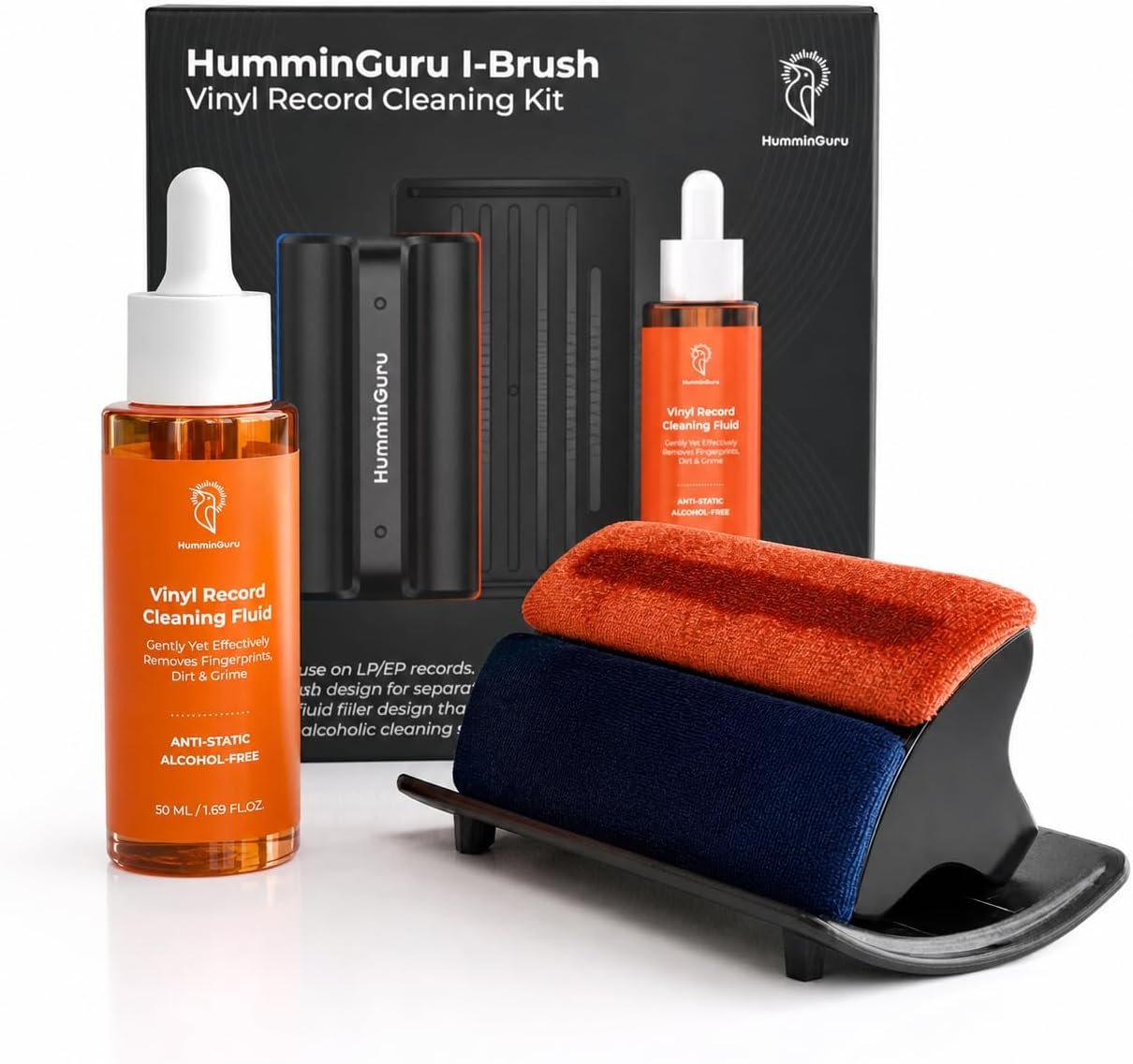 HumminGuru I-Brush Anti-Static Vinyl Record Cleaning Kit, Wet/Dry Brush