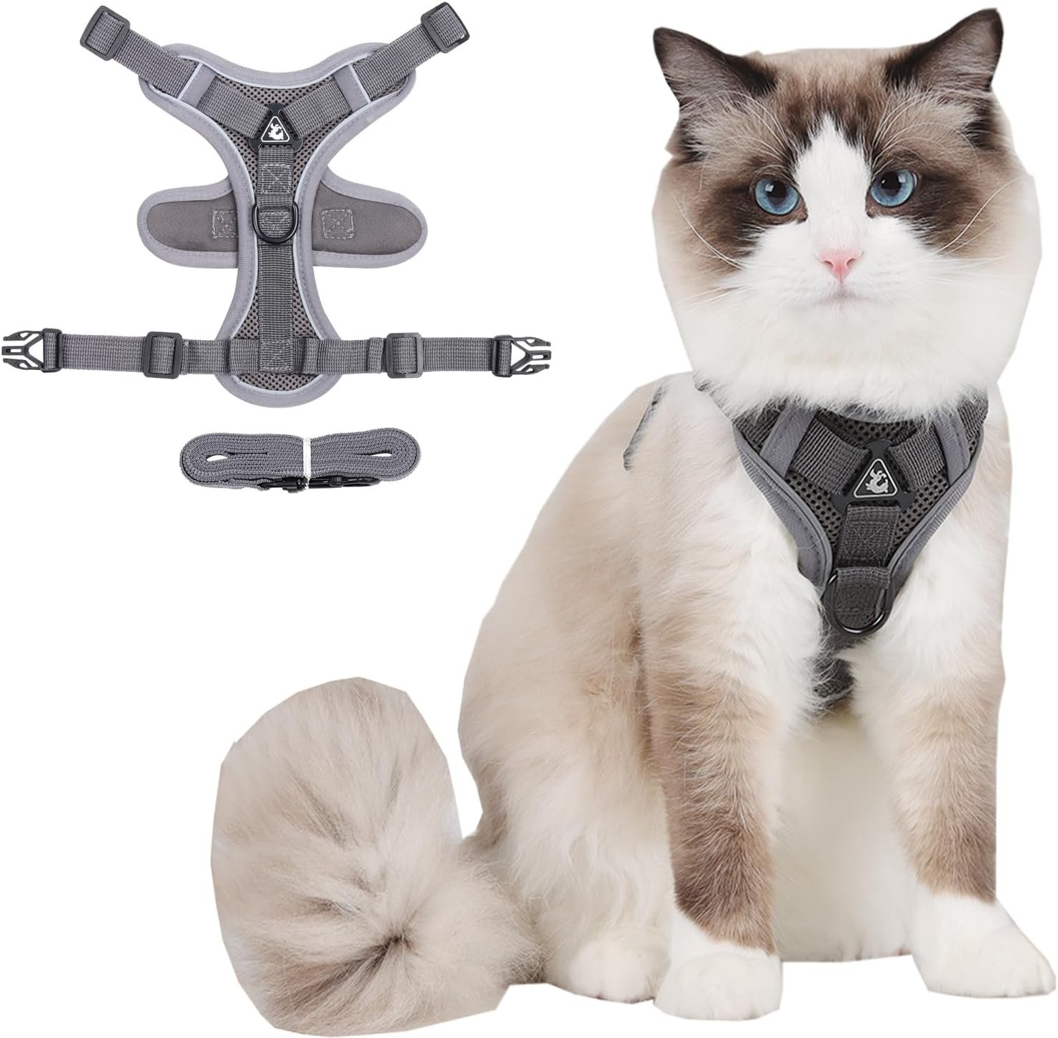 Cat Harness and Leash for Walking,Escape Proof Soft Adjustable Vest Harnesses for Cats,Comfort Fit and Adjustable Vest with Reflective Strip Design (Gray, M)