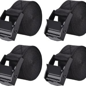TRIWONDER Cinch Tie Down Strap Lashing Straps Heavy Duty Nylon Straps with Cam Buckles for Cargo, Trucks, Boat, Motorcycle,SUP, Kayak, Canoe, Trailer(Black - 4 Pack, 1m)