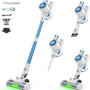 Cordless Vacuum Cleaner, 40KPa Powerful Suction Cordless Stick Vacuum Cleaners, LDE Display, Detachable Battery, Lightweight Vacuum Cleaners for Home Hardwood Floors Carpets and Pet Hair(Blue)