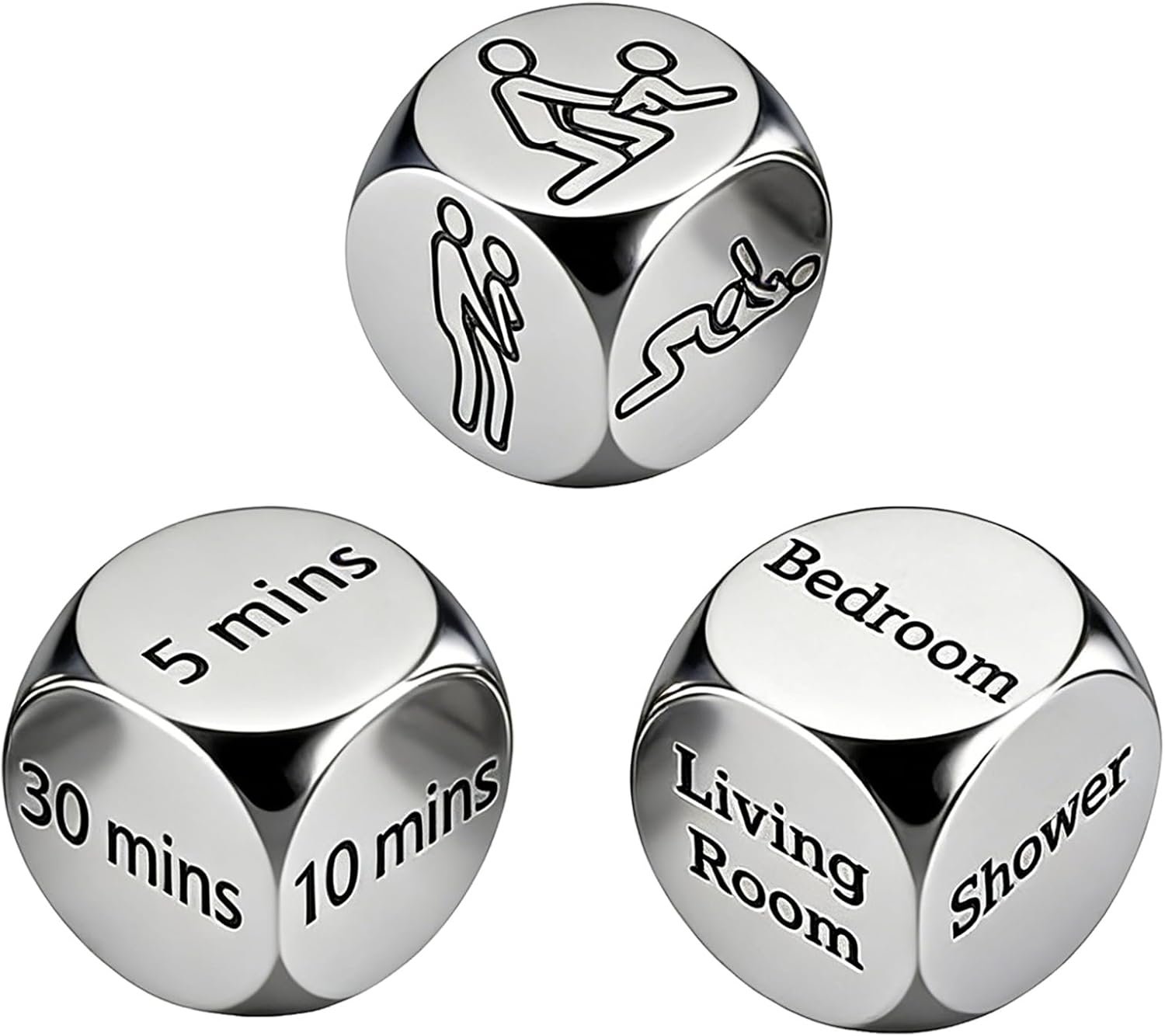 Decision Dice for Couples, 3 Pcs Stainless Steel Dice Set, Fun Date Night Game for Him and Her, Romantic Anniversary Valentine's Present for Husband, Wife, Boyfriend, Girlfriend