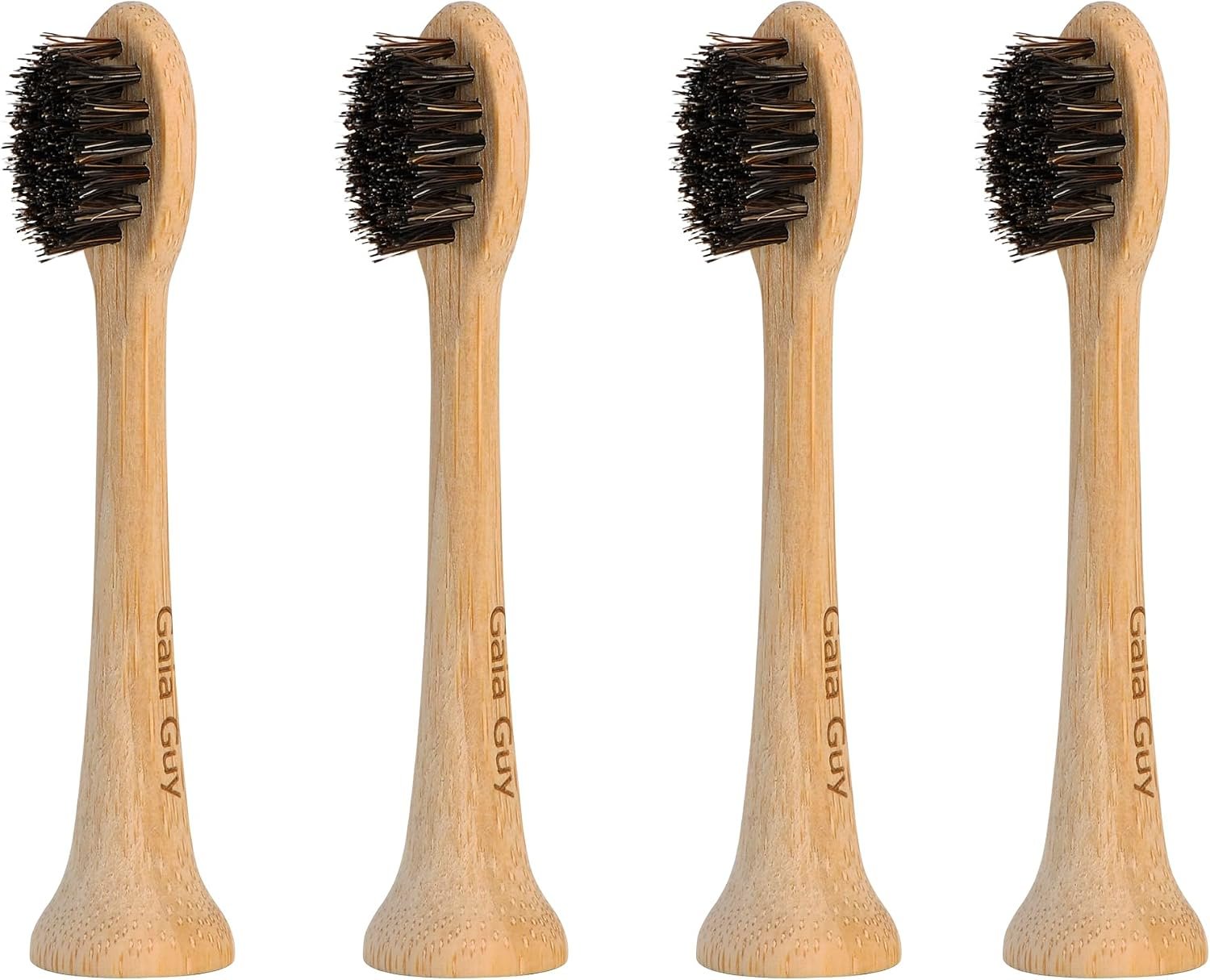 Gaia Guy Sonicare Compatible Bamboo & Horsehair Bristle Electric Toothbrush Head (4-Pack) - Uncoated Polished Bamboo