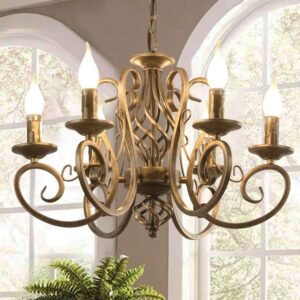 Ganeed Vintage Chandeliers, Farmhouse Pendant Light Fixture, 6-Light Bronze Candle Hanging Light for Kitchen Island, Dining Room, Living Room, E14 Blubs