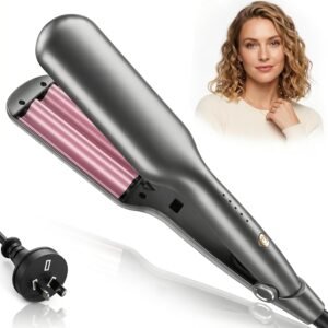 5-Barrel Hair Waver 10mm Ceramic Crimper for Instant Beach Waves - Ionic Tourmaline Curling Iron with 5 Adjustable Temps (120°C-210°C), Auto Shut-Off & Anti-Scald Design，AU plug (Black)