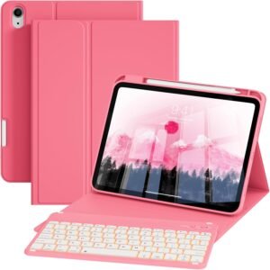 7 Colors Backlit Wireless Keyboard Case for iPad A16 11th/10th Gen For iPad 11/10.9 Inch 2025/2022 with Pencil Holder, Detachable Folio Bluetooth Keyboard Cover & Lightweight, Watermelon Red