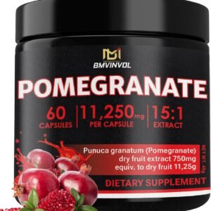 Pomegranate 11,250 mg Strength 15:1 Extract | 60 Vegan Capsules | Non-GMO | Gluten Free Formula | High Potency Herbal Extract Supplement