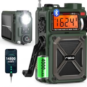 Portable Shortwave Radios with NOAA Weather Radio, Greadio 14800mWh Digital Radio AM FM with Bluetooth 5.4, Crank/Solar/USB Charging, Support USB/TF, Power Bank/SOS/Flashlight for Outdoor, Emergency