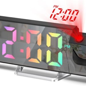 ORIA Projection Alarm Clock, Digital Projection Clock with 180° Rotatable Projector, 7.9'' Large Display, 4 Adjustable Brightness, Snooze, Date, Temperature, LED Alarm Clock for Home, Office -Colorful