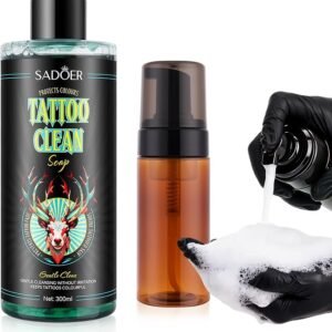 VRAIKO SADOER Ultra-Concentrated Tattoo Green Soap 10oz with Foaming Bottle 120ml, 1:10 Dilution Tattoo Soap Supplies for Tattoos Piercings, Clean Skin Equipment