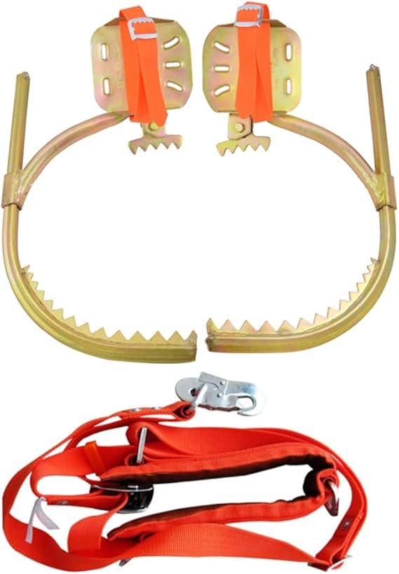 Tree Climbing Spikes, Adjustable Non-Slip Pole Climbing Gear with Safety Harness, Electrician Wooden Pole Foot Buckle for Hunting Observation, Picking Fruit