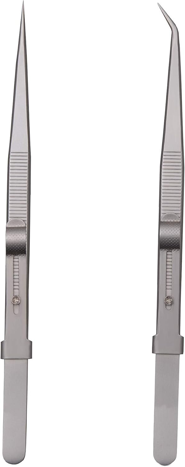 Tweezers, Precision Tweezers Set, Anti-Static Stainless Steel Curved of Tweezers, for Electronics, Laboratory Work, Jewelry-Making, Craft, Soldering, Etc(2 PCS)
