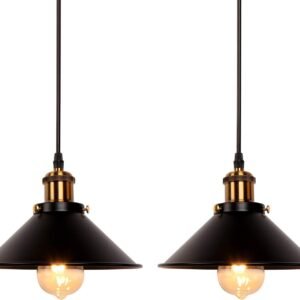 Industrial Retro Black Iron Kitchen Restaurant Bar Balcony Hanging Pendant Light (2 Pack)