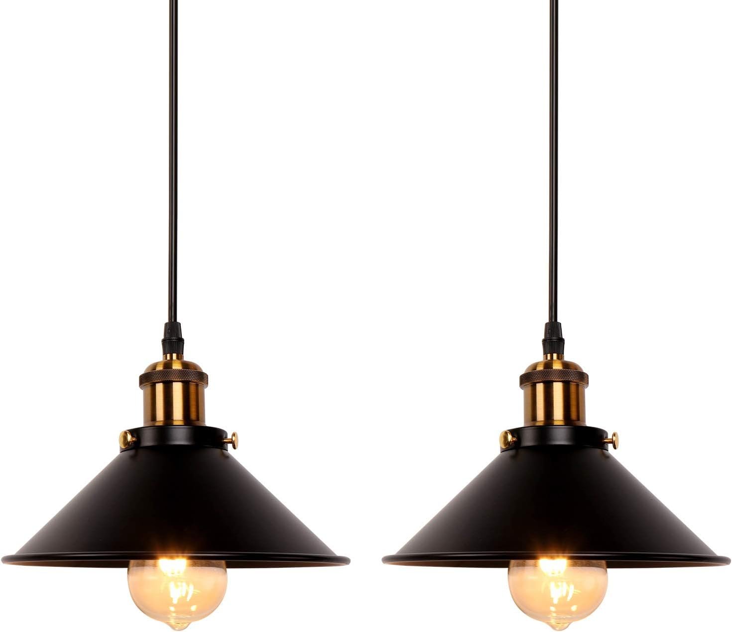Industrial Retro Black Iron Kitchen Restaurant Bar Balcony Hanging Pendant Light (2 Pack)