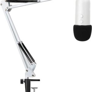 YOUSHARES Mic Stand with Pop Filter - Microphone Boom Arm Stand with Foam Cover Windscreen for Blue Yeti, Blue Yeti Pro Mic(White)