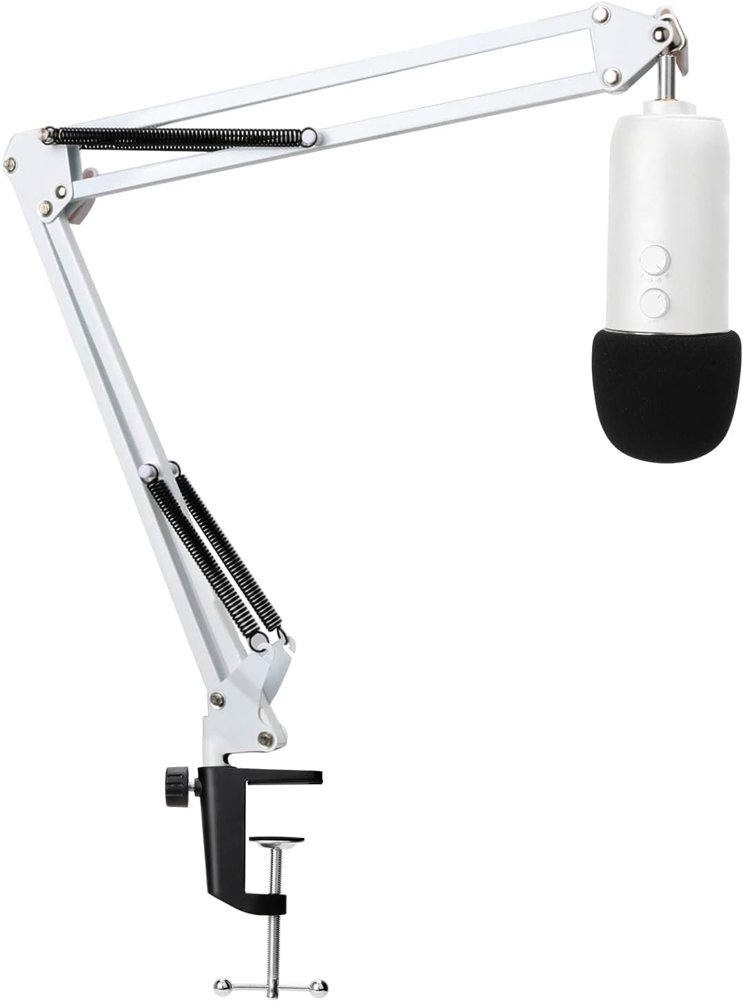 YOUSHARES Mic Stand with Pop Filter - Microphone Boom Arm Stand with Foam Cover Windscreen for Blue Yeti, Blue Yeti Pro Mic(White)