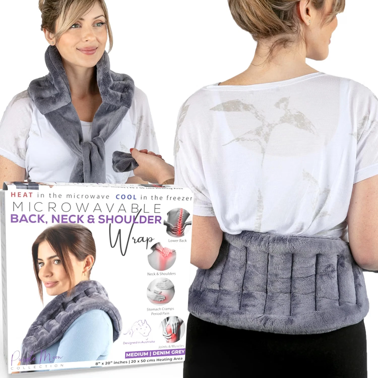 Microwavable Hot/Cold Wheat Bag with Straps - Extra Large, Grey