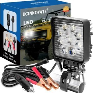 Flexible Clamp Mount LED Work Light 12V, Portable Square Super Bright LED Spotlight, Dual Power Battery Clamp or Cigarette Lighter Lights for Boat, RV Camping and Emergency 4X4 AWD Offroad Pickup